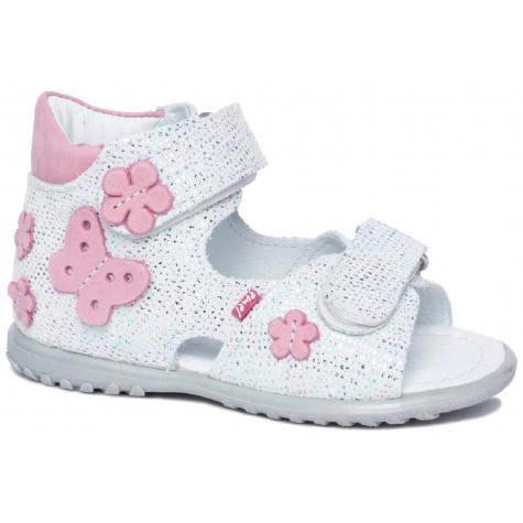 EMEL E2207A ROCZKI sandałki sandały profilaktyczne  dziewczęce - białe z różowym motylkiem