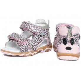 Bartek Baby 71144-BBK wysokie sandałki sandały dla dzieci - różowa panterka z myszką na zapiętku