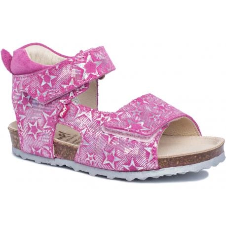 EMEL E2508B-15 sandały, sandałki fusbet, korek dla dziewczynek różowe w gwiazdki srebrne